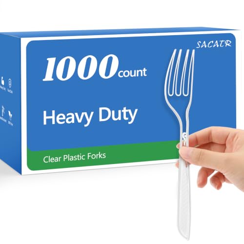 1000 Count Heavy Duty Clear Plastic Forks - Disposable Flatware for Events