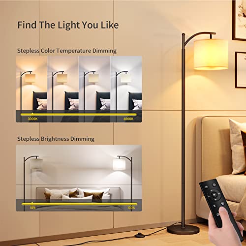 SUNMORY Arc Floor Lamp with Remote Control & 9W Bulb - Black, Dimmable, Rotatable
