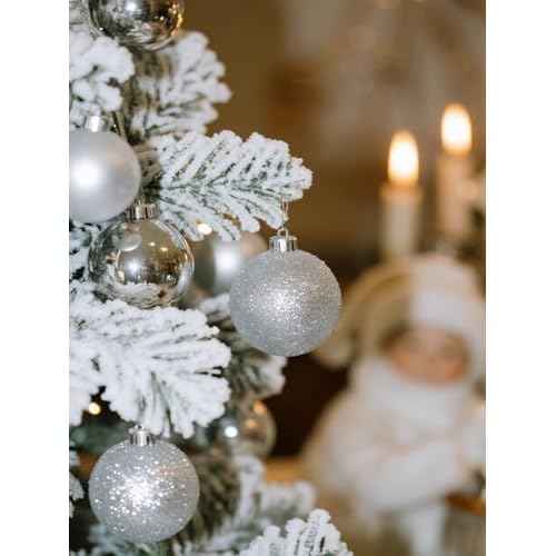 24 Mini Shatterproof Christmas Balls, 3cm/1.1'' Xmas Tree Ornaments Hanging Ball for Birthday Halloween Holiday Wedding Party Decorations (Silver)