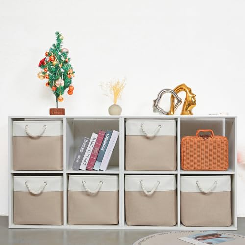 ISEMINGLA White & Beige 13 Inch Cube Storage Bins Set of 6 – Foldable Organizer Boxes for Clothes, Toys, Books