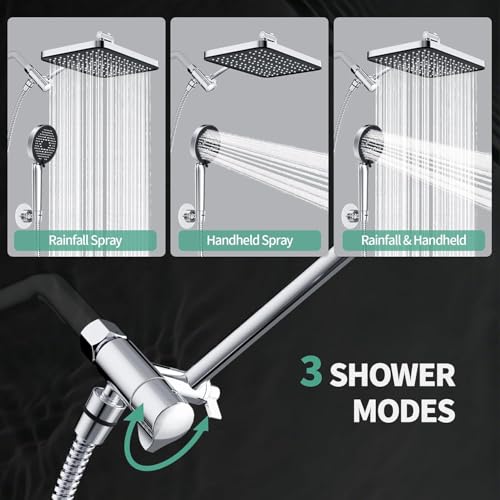 Chrome 12-Inch Rain Shower Head & Handheld Combo with Filter & 9 Modes
