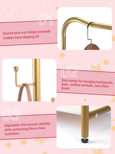 Kids Clothing Rack with Shelf & Hooks - Metal Toddler Dress Up Organizer, Gold