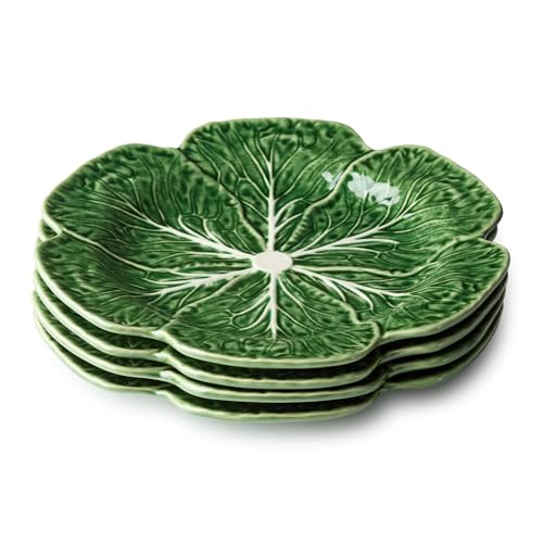 Large Green Cabbage Dinner Plates - Set of 4 11-Inch Garden Leaf Tableware