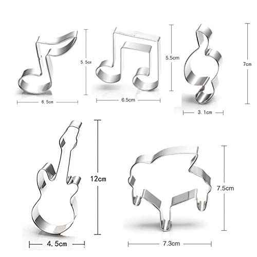 Guitar, Piano,Musical Notes Sign Music Theme Biscuit Cookie Cutter 5 Piece Set - Stainless Steel