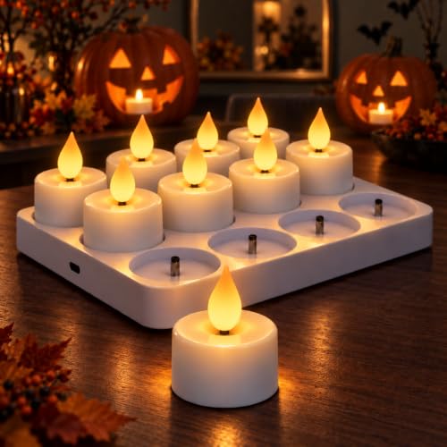 Fussion Rechargeable Tea Lights with Remote & Charging Dock, 12 Pack