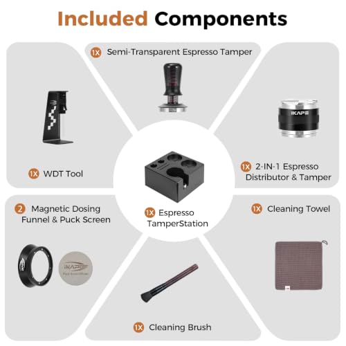Black 58mm Espresso Tool Set 8-in-1 Coffee Tamper Distributor Funnel Puck Screen