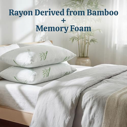 OMEO Adjustable Cooling Pillow Set - Standard Size 20 x 26 Bamboo Rayon Shredded Memory Foam, Washable Cover