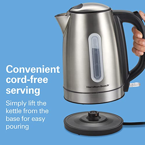 Hamilton Beach Electric Tea Kettle, Water Boiler & Heater, 1.7 Liter, Cordless Serving, 1500 Watts for Fast Boiling, Auto-Shutoff and Boil-Dry Protection, Red with LED Light Ring (41060)