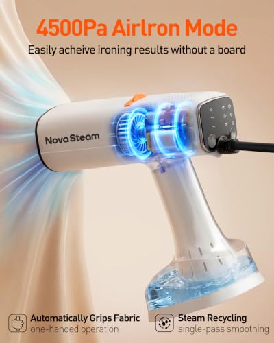 NovaSteam White Handheld Vacuum Steamer for Clothes 4500Pa Power Travel-Friendly