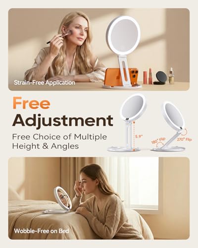 Travel Makeup Mirror with Lights - White, 1X/30X Magnification, Foldable & Rechargeable