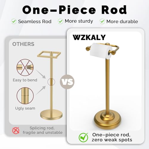 Brushed Gold 22" Stainless Steel Freestanding Toilet Paper Holder with Weighted Base - No Storage