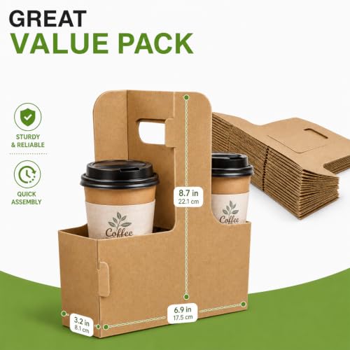 Kaderron 100 Pack Drink Carrier with Handles, 2/4 Cup Foldable Cardboard Holder