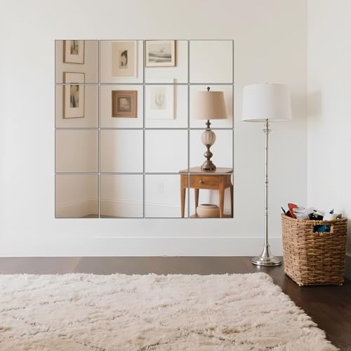 Home Gym Mirror Tiles Set - 12x12 Inch Frameless Glass Wall Mirrors 16PCS - Variation of 12x12-16pcs