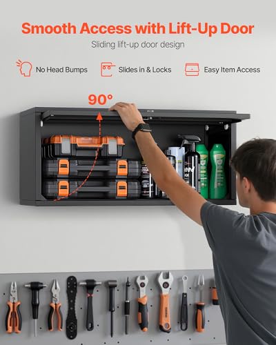 VEVOR Metal Wall Cabinet Upgrade Flip Up 14in, Floating Garage Tool Storage