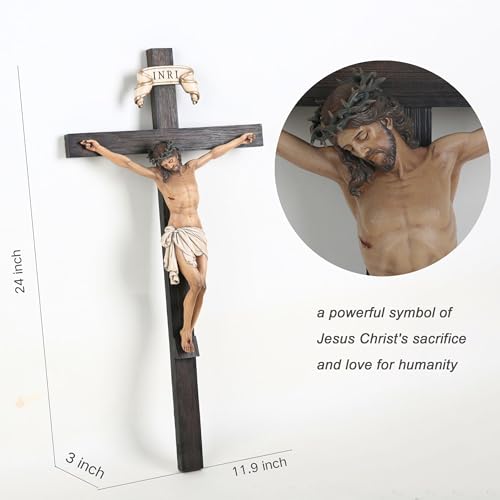 BC Catholic Crucifix Wall Cross 24.4" with Jesus Christ - Full Color Religious Decor