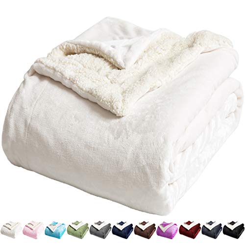 LBRO2M Ivory Sherpa Fleece King Bed Blanket 90x104 Plush Warm Throw