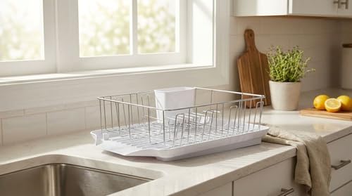Farberware Classic Large Rust-Resistant Dish Rack Set with Removable Flatware Caddy - White / Dish Rack Set