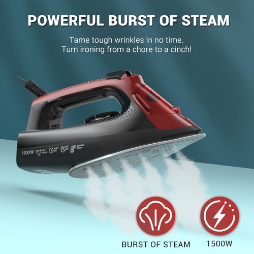 BEAUTURAL Black Steam Iron 1500W with Ceramic Soleplate & Auto Shutoff