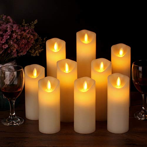 antizer Flameless Candles Set of 9 Ivory Dripless Real Wax Pillars