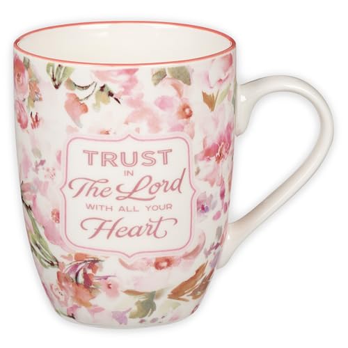Pink Floral Bible Verse Coffee Mug 12oz - Trust in the Lord Christian Gift