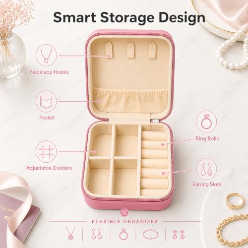 Fuchsia Mini Jewelry Box Travel Organizer for Women & Girls
