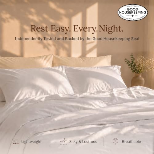 King Organic Cotton Bed Sheets - Soft Cream, 4-Piece Sateen Set