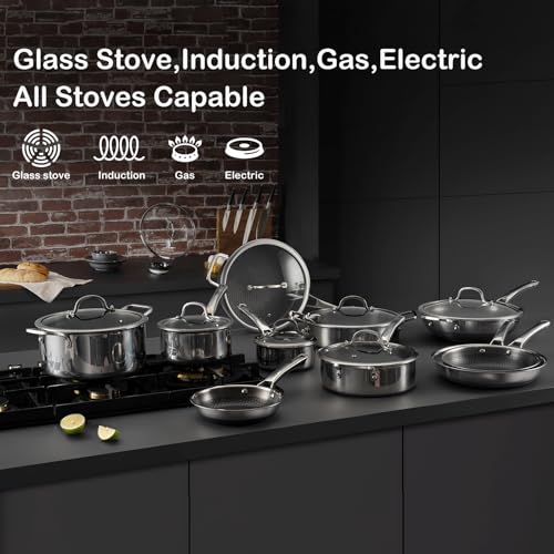13 Inch Nonstick Wok Pan with Lid - Stainless Steel, Induction Safe, Dishwasher & Broiler Safe - Variation: 13IN