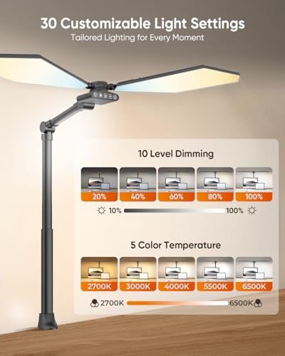 Black 36W Dual-Head LED Desk Lamp with Clamp and Remote Control