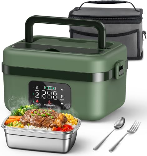 Cordless Electric Lunch Box with 16000mAh Battery and Self-Heating, Green