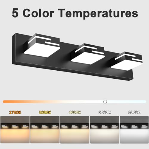LED Bathroom Vanity Light Fixtures 3-Light Black Dimmable 22-Inch with 5 CCT & Rotatable Acrylic Heads