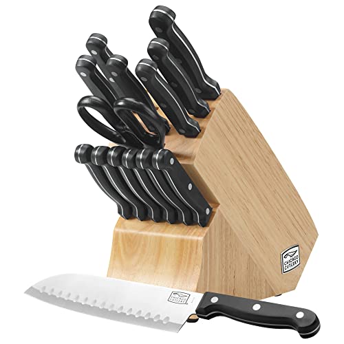 Chicago Cutlery Essentials 15-Piece Stainless Steel Knife Block Set with Sharp Chef Knives & Scissors