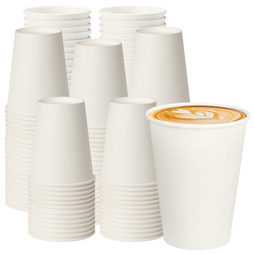 YEEHAW 12 oz Disposable Paper Coffee Cups - 500 Pack White, Leak-Proof, Hot & Cold Beverages