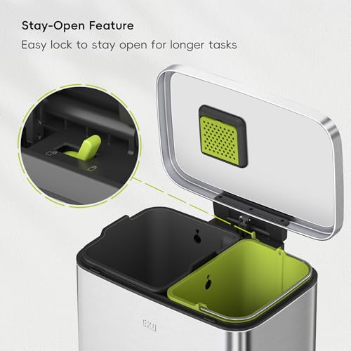 Dual Compartment Stainless Steel Trash Can with Soft-Close Lid - 25L+20L, Fingerprint-Resistant