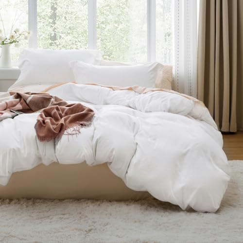 Bedsure King Prewashed Duvet Cover Set with Zipper Closure - White, 104x90 Inches