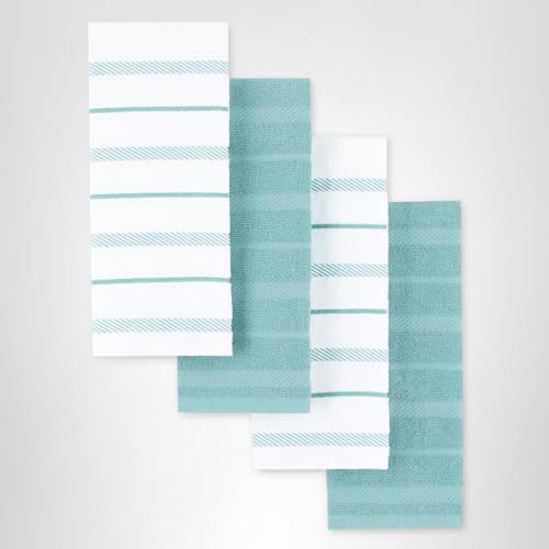 KitchenAid Albany Kitchen Towel 4-Pack Set, Mineral Water Aqua/White, 16"x26"