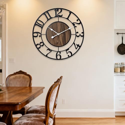 Large Metal Wall Clock, 20 Inch Retro Decorative Silent, Non Ticking,
