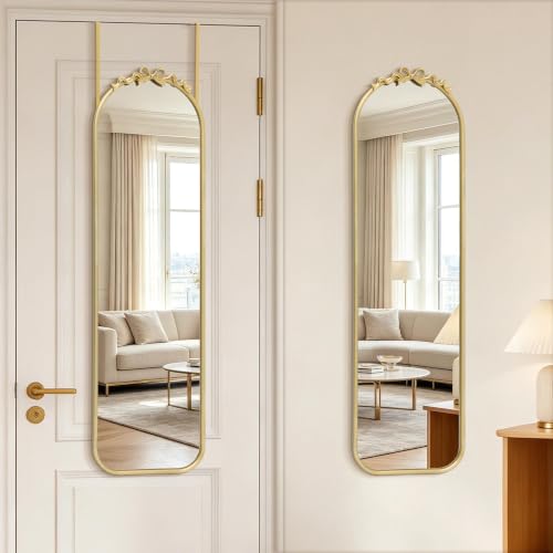 Gleaming Gold Full-Length Over-The-Door Mirror - 14x50 Inch Arched Design with Bow