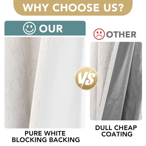 H.VERSAILTEX 100% Blackout Linen Curtains - Ivory, 52"W x 84"L, Pack of 2