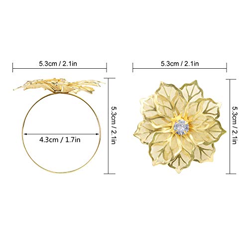 Picowe Gold Set of 12 Alloy Napkin Rings with Hollow Flower – Wedding Holiday Banquet