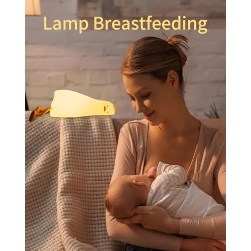 Lying Flat Duck Night Light, Cute Silicone Duck Lamp, LED Nursery Nightlight, Dimmable Bedside Touch Lamp, Rechargeable Light Up Duck for Breastfeeding Toddler White, LADK001WH