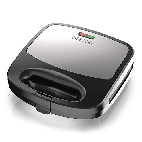 Black/Silver 3-in-1 Compact Waffle Maker Grill Sandwich Press with Nonstick Plates
