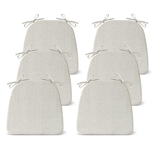 Set of 6 Beige Non-Slip Dining Chair Cushions 17x16 Inch with Ties