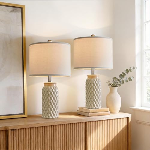 20.5-Inch Ceramic Table Lamps Set of 2 - Modern Farmhouse & Boho Style, Cream