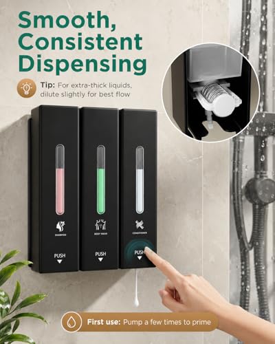 Aeakey Black Wall-Mounted 3-Chamber Shampoo & Conditioner Dispenser 1200ML Set