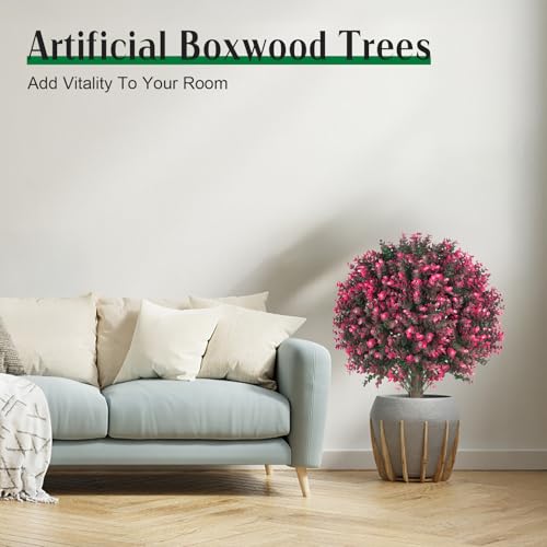 Artificial Eucalyptus Tree 24" with Rose Topiary Ball Bush - Outdoor Indoor Decor