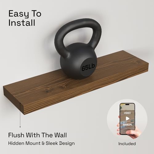 BAOBAB WORKSHOP Walnut 24 Inch Solid Wood Floating Shelves Wall Mount Set