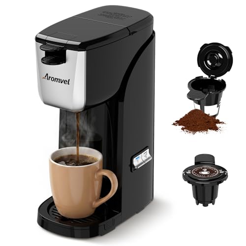 Aromvel 2-in-1 Single Serve Coffee Maker Silver, K-Cup & Ground Brew, Compact