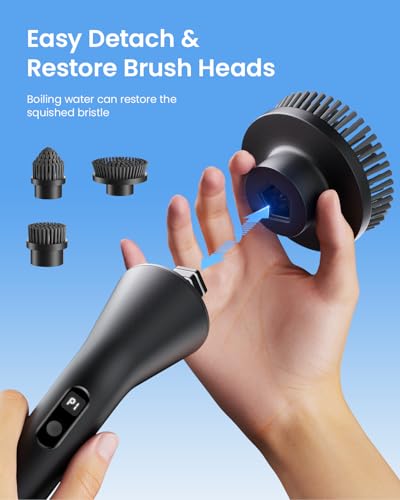 Leebein Black Cordless Electric Spin Scrubber with 7 Brush Heads - Waterproof Bathroom Cleaner