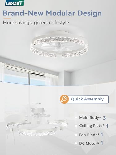 20-Inch Low Profile Ceiling Fan with Lights, Remote & App Control - White, Reversible Motor