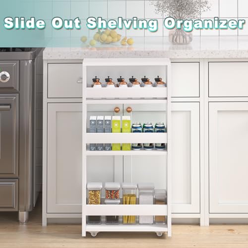 White Slim Rolling Storage Cart - Multi-Purpose Utility Kitchen Bathroom Laundry